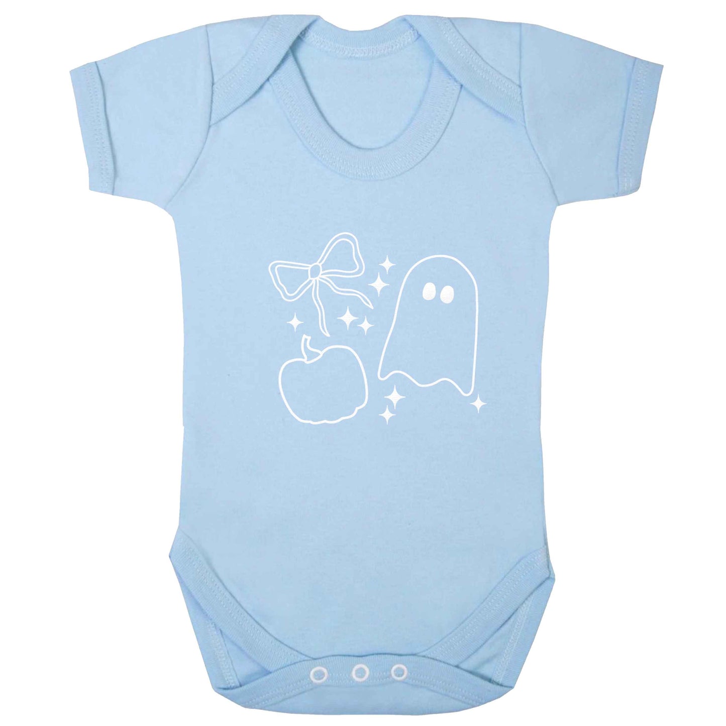 Ghost, bow and pumpkin illustration baby bodysuit pale blue 18-24 months