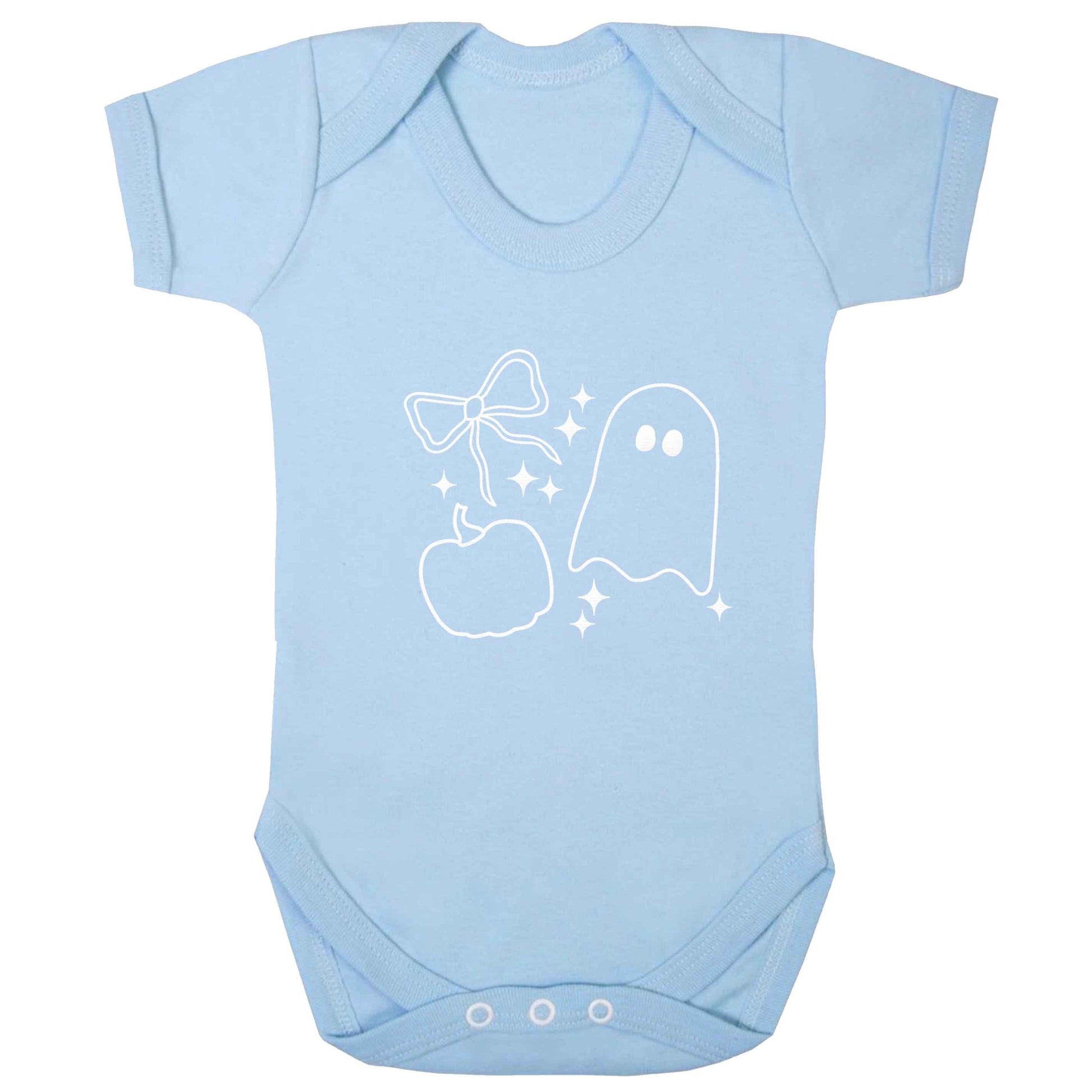 Ghost, bow and pumpkin illustration baby bodysuit pale blue 18-24 months