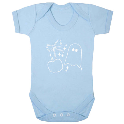 Ghost, bow and pumpkin illustration baby bodysuit pale blue 18-24 months