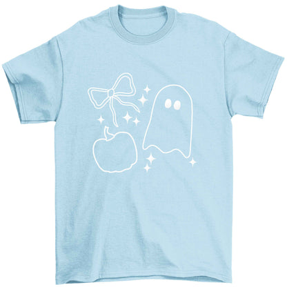Ghost, bow and pumpkin illustration light blue baby toddler Tshirt 2 Years