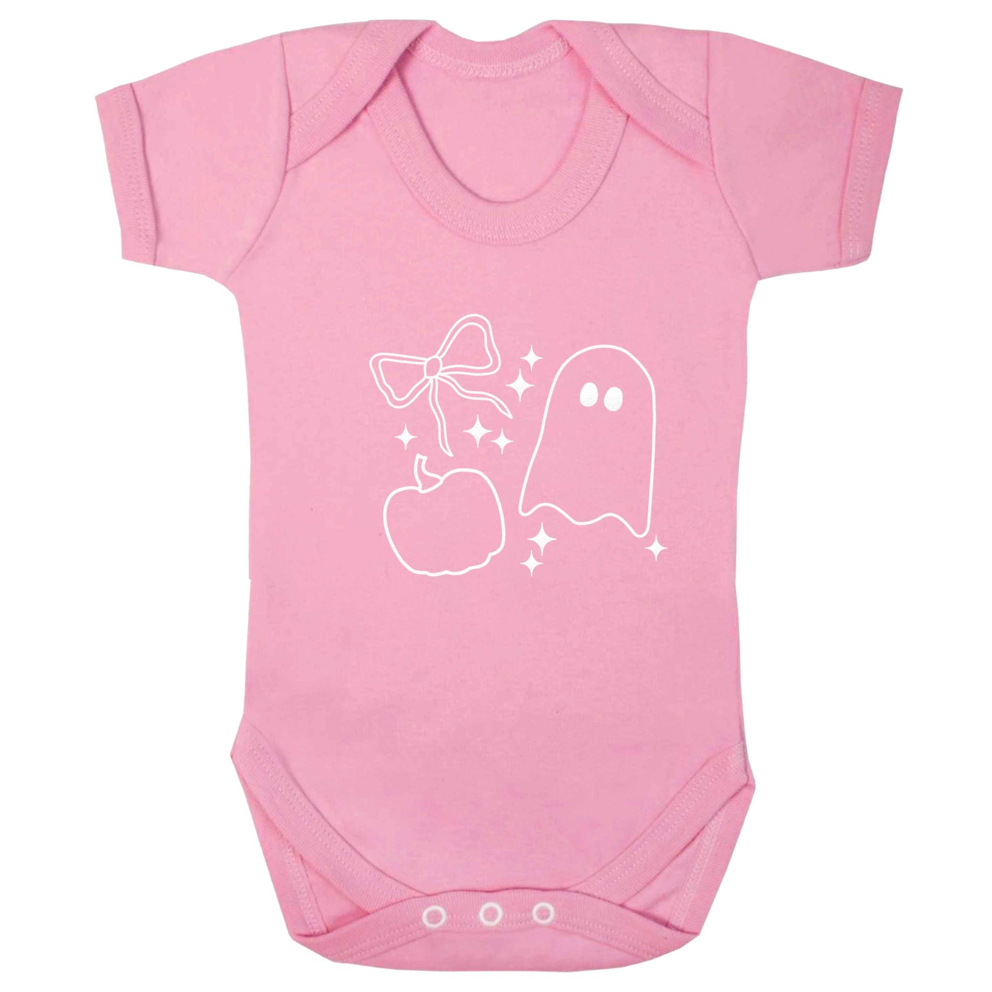 Ghost, bow and pumpkin illustration baby bodysuit pale pink 18-24 months