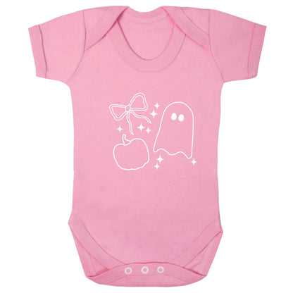 Ghost, bow and pumpkin illustration baby bodysuit pale pink 18-24 months
