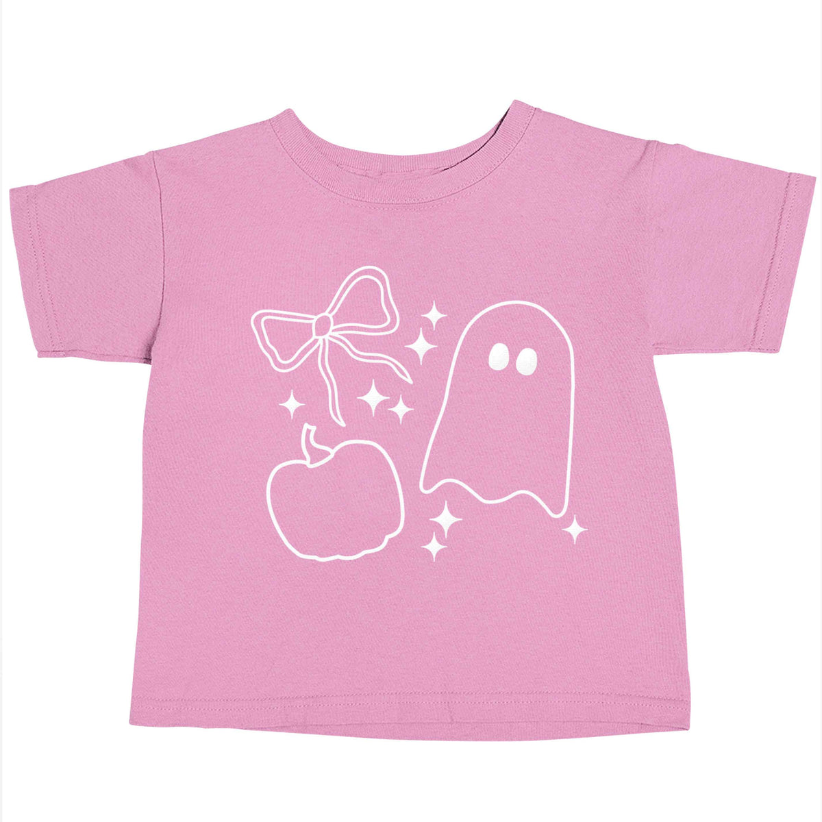 Ghost, bow and pumpkin illustration light pink baby toddler Tshirt 2 Years
