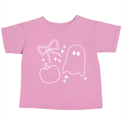 Ghost, bow and pumpkin illustration light pink baby toddler Tshirt 2 Years