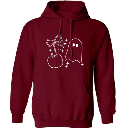 Ghost, bow and pumpkin illustration adults unisex maroon hoodie 2XL