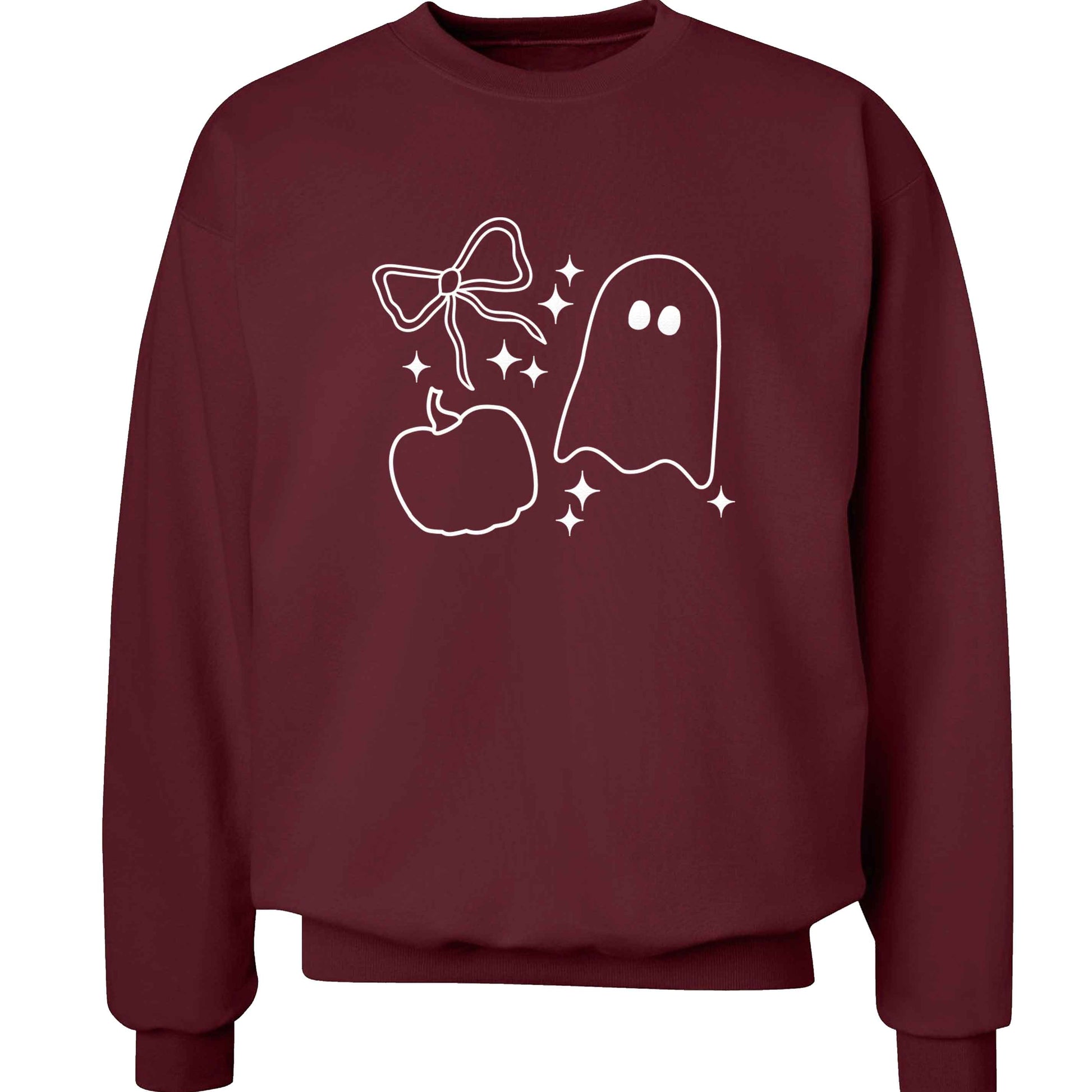 Ghost, bow and pumpkin illustration adult's unisex maroon sweater 2XL