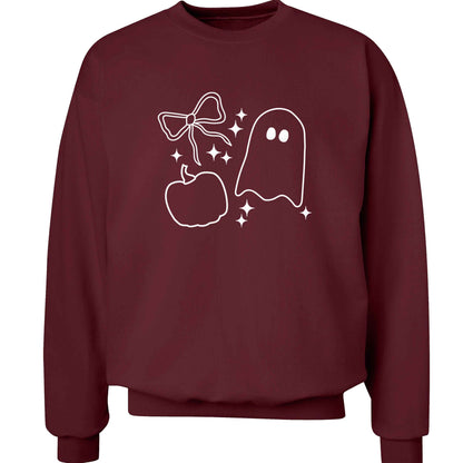 Ghost, bow and pumpkin illustration adult's unisex maroon sweater 2XL
