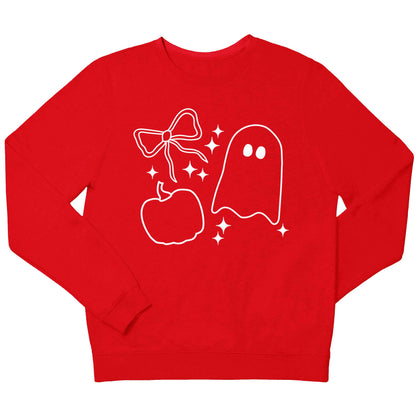 Ghost, bow and pumpkin illustration children's grey sweater 12-13 Years