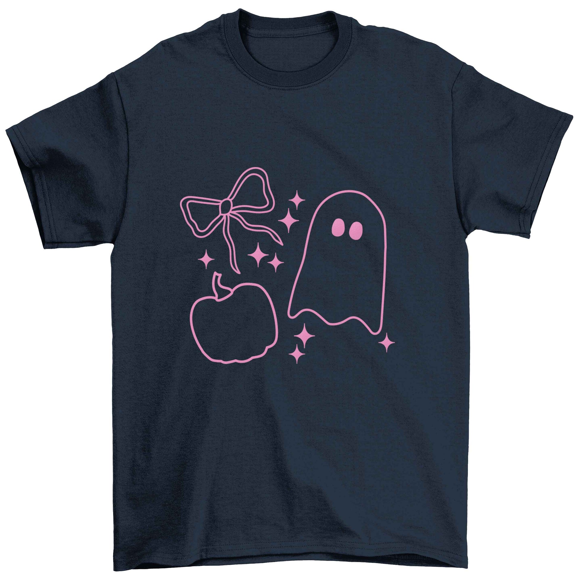 Ghost, bow and pumpkin illustration Children's navy Tshirt 12-13 Years