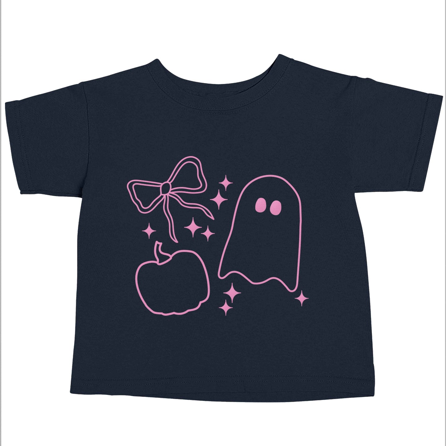 Ghost, bow and pumpkin illustration navy baby toddler Tshirt 2 Years