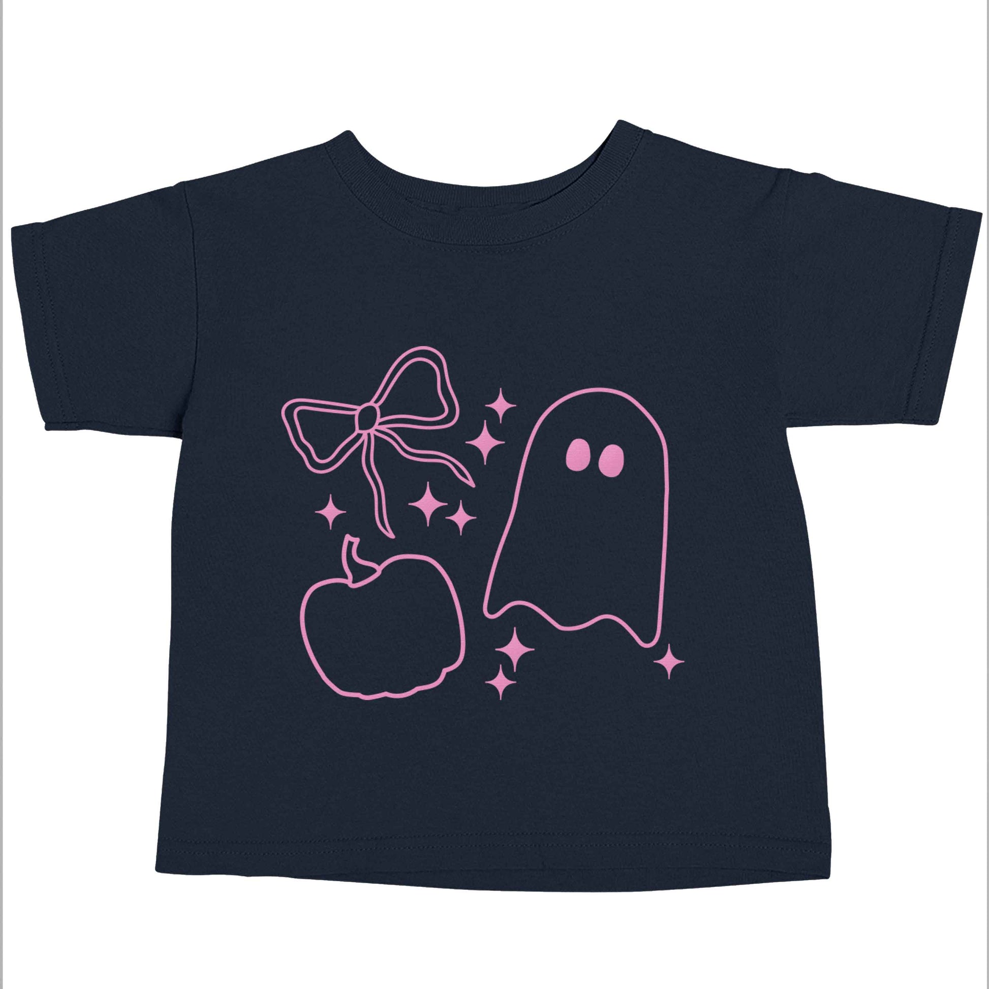 Ghost, bow and pumpkin illustration navy baby toddler Tshirt 2 Years