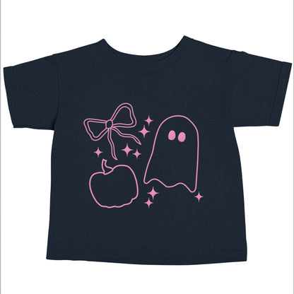 Ghost, bow and pumpkin illustration navy baby toddler Tshirt 2 Years