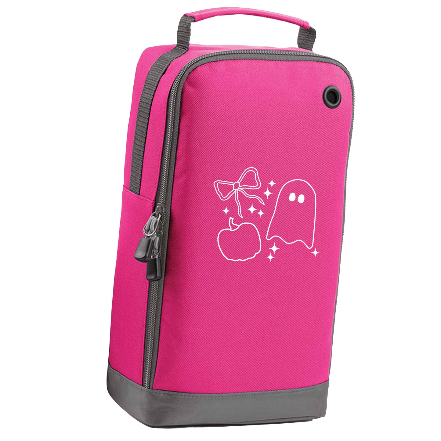 Ghost, bow and pumpkin illustration pink sports shoe bag vertical print