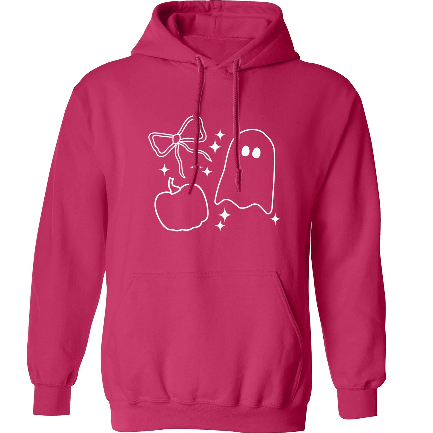 Ghost, bow and pumpkin illustration adults unisex pink hoodie 2XL