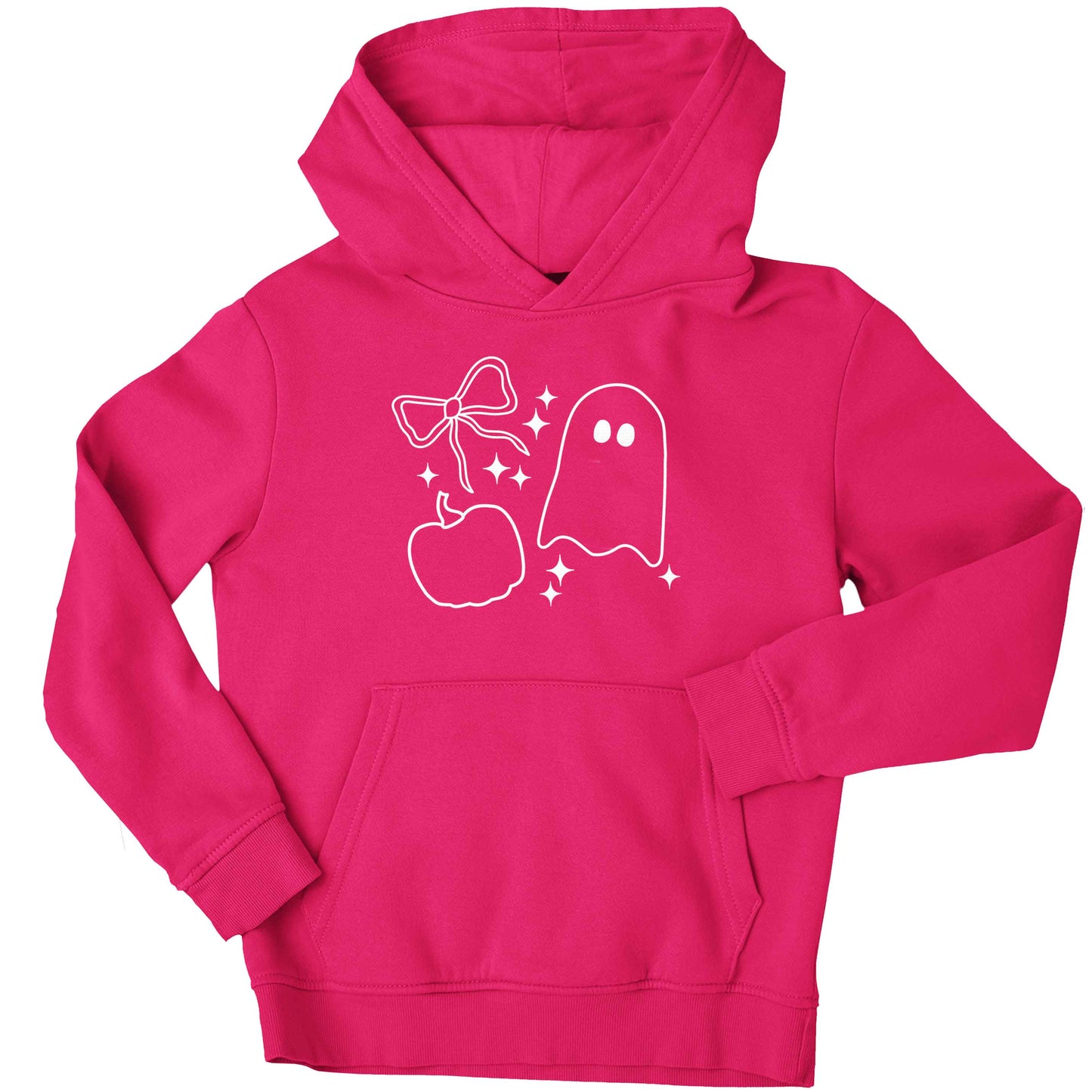 Ghost, bow and pumpkin illustration children's pink hoodie 12-13 Years