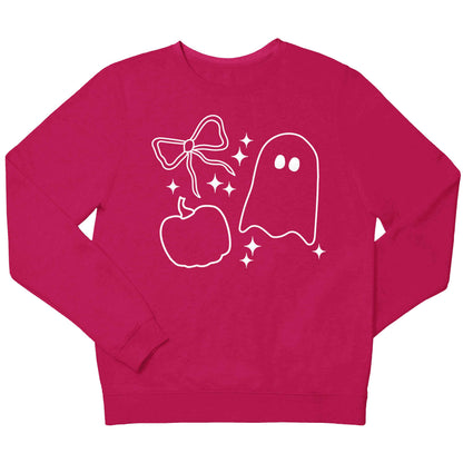 Ghost, bow and pumpkin illustration children's pink sweater 12-13 Years