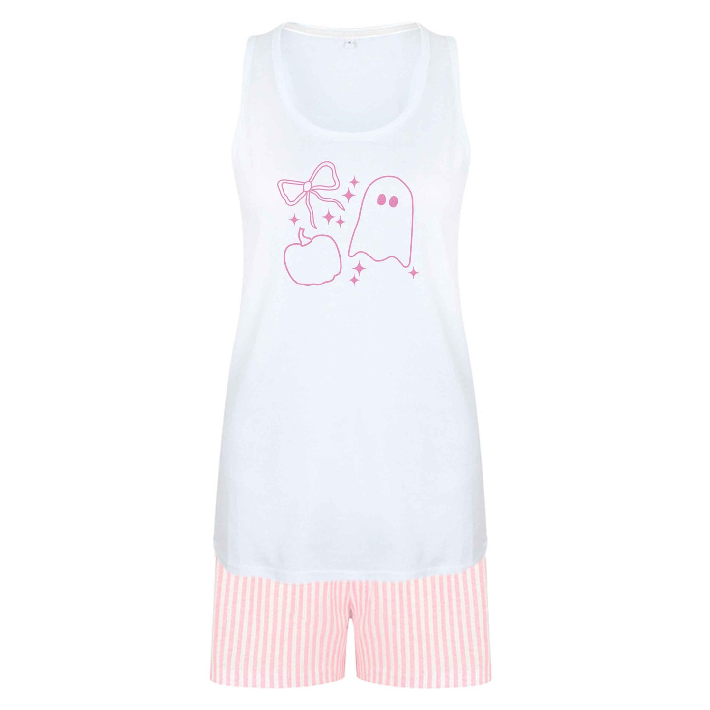 Ghost, bow and pumpkin illustration size XL women's pyjama shorts set in pink 