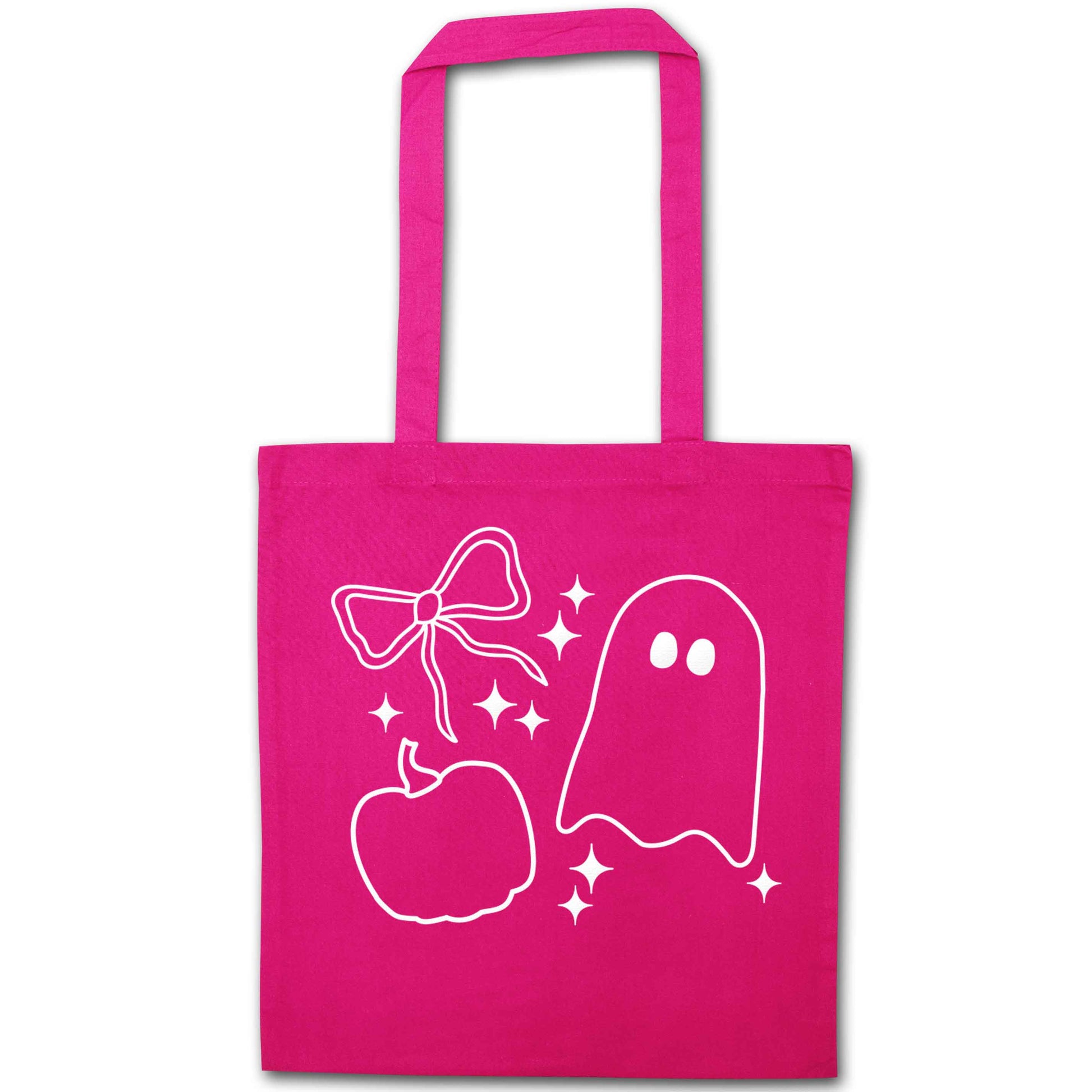 Ghost, bow and pumpkin illustration pink tote bag