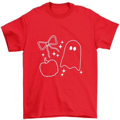 Ghost, bow and pumpkin illustration Children's red Tshirt 12-13 Years