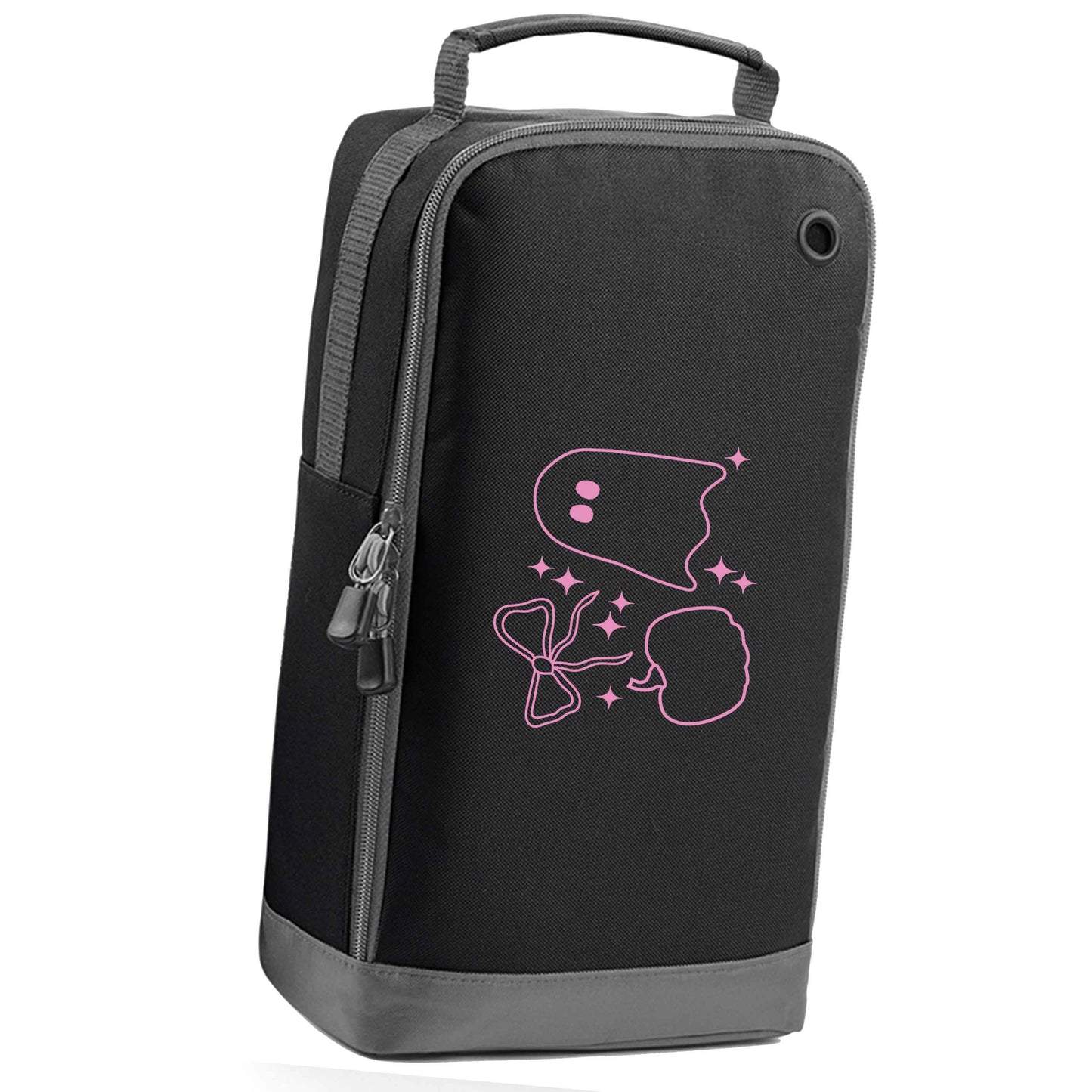 Ghost, bow and pumpkin illustration black sports shoe bag horizontal print