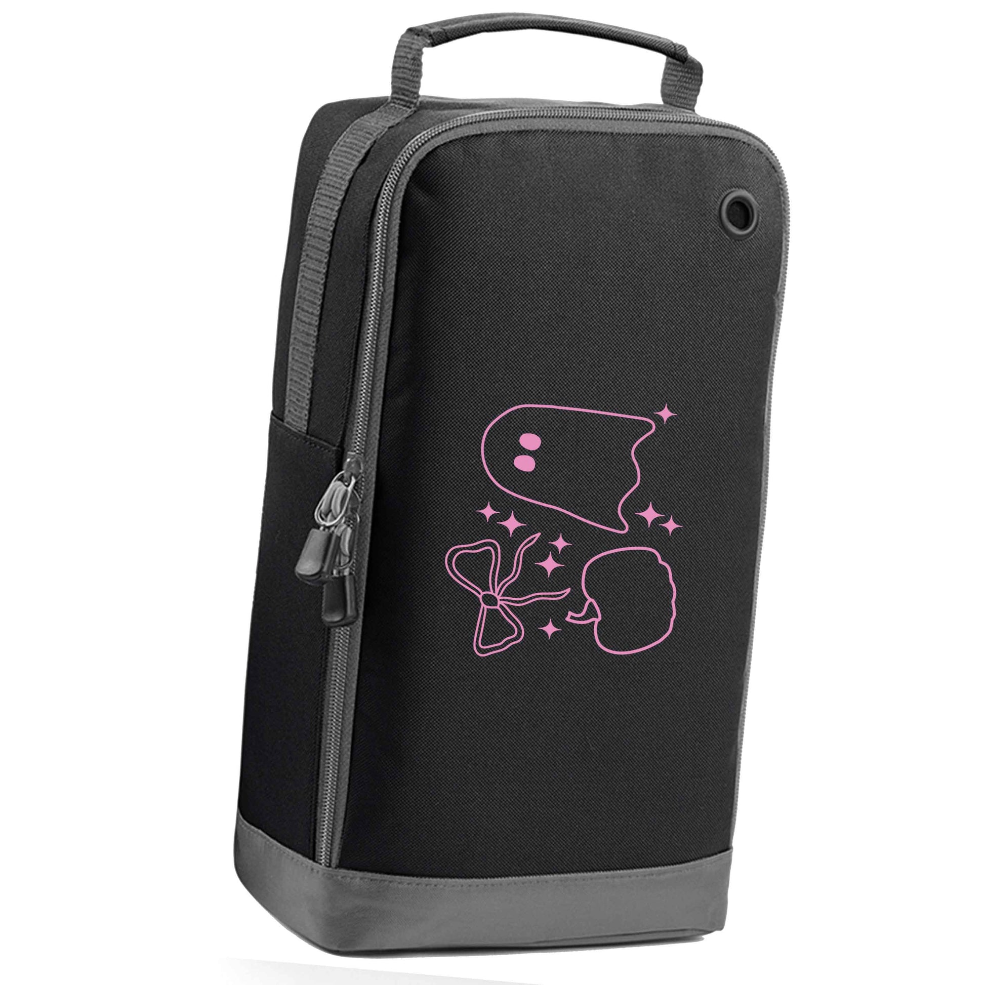 Ghost, bow and pumpkin illustration black sports shoe bag horizontal print