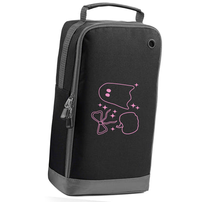 Ghost, bow and pumpkin illustration black sports shoe bag horizontal print