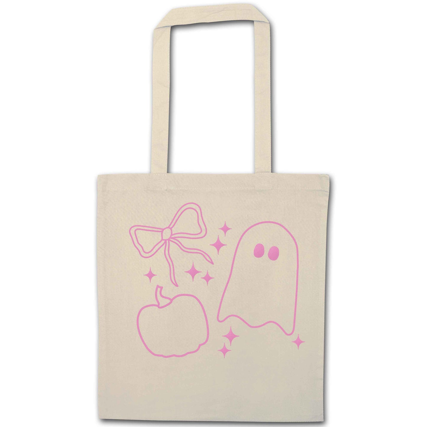 Ghost, bow and pumpkin illustration natural tote bag