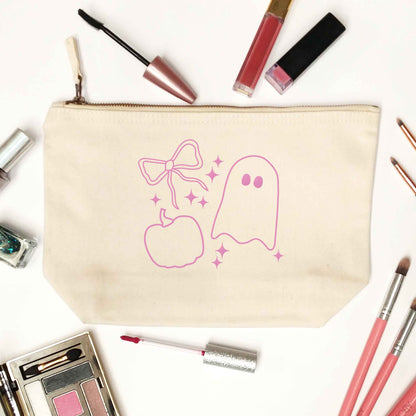 Ghost, bow and pumpkin illustration natural makeup bag