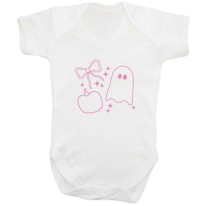 Ghost, bow and pumpkin illustration baby bodysuit white 18-24 months