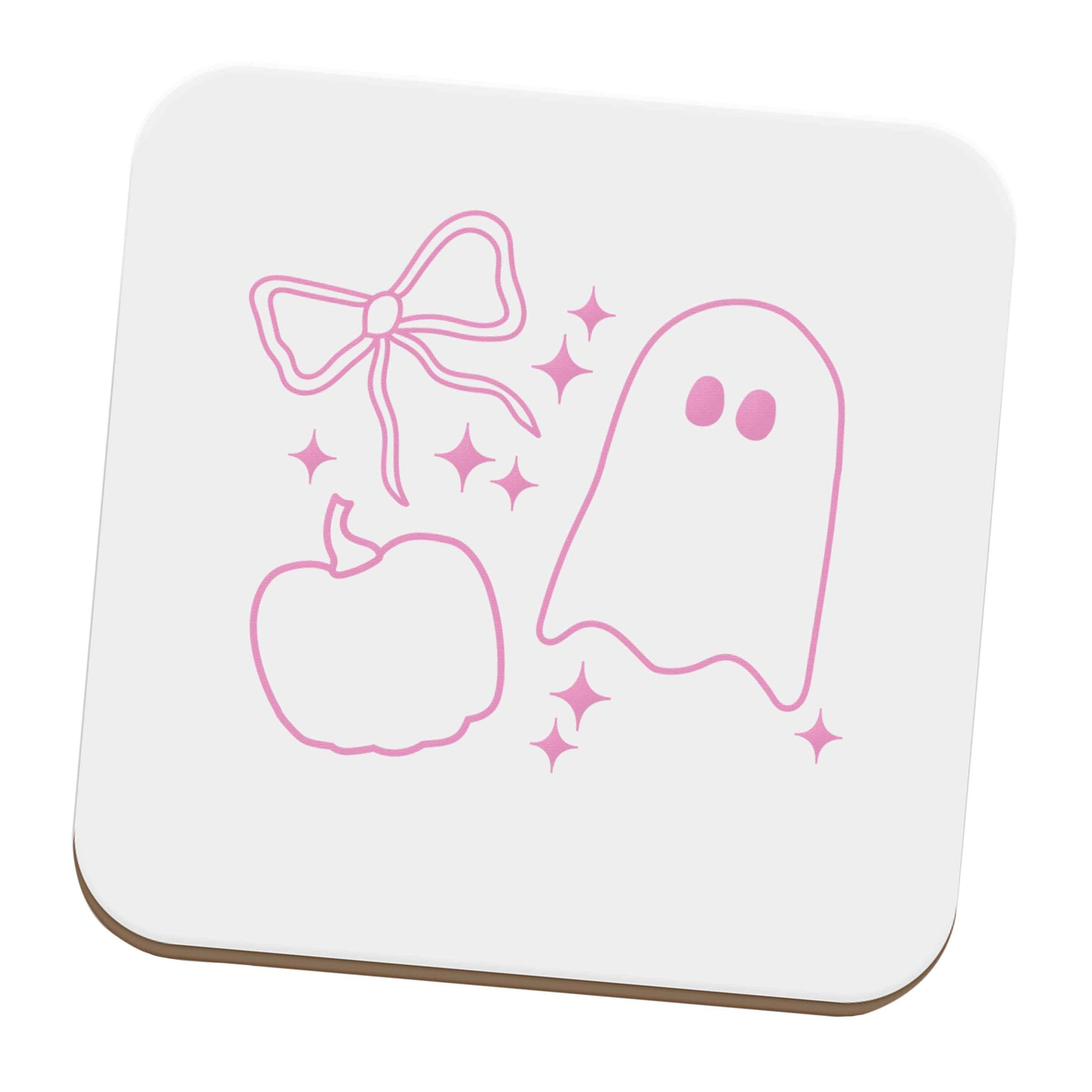Ghost, bow and pumpkin illustration set of four coasters