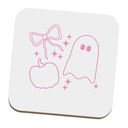 Ghost, bow and pumpkin illustration set of four coasters