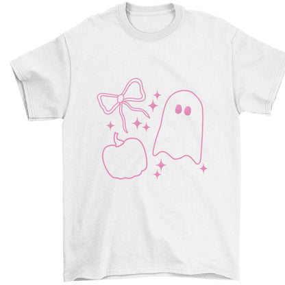 Ghost, bow and pumpkin illustration Children's white Tshirt 12-13 Years