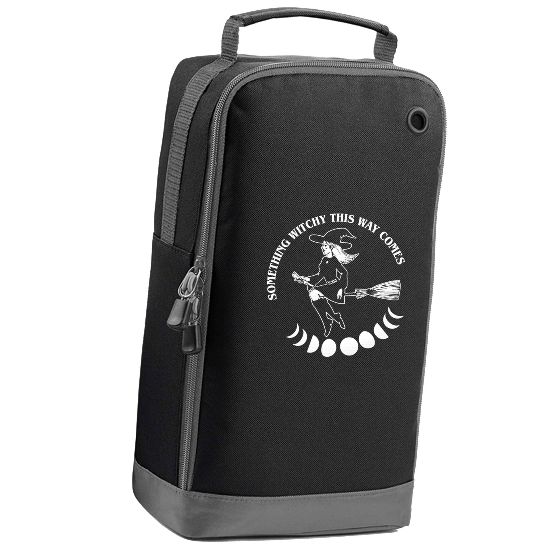 Feeling witchy? This design should hit the spot! black sports shoe bag vertical print
