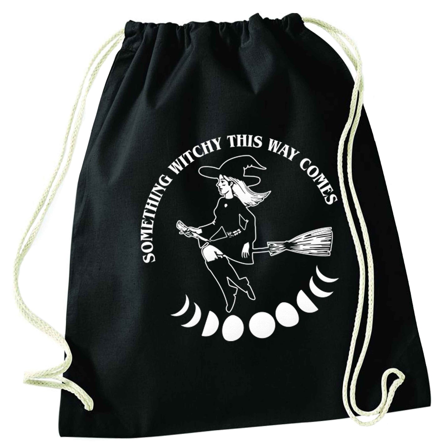Feeling witchy? This design should hit the spot! black drawstring bag
