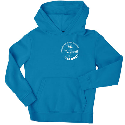 Feeling witchy? This design should hit the spot! children's blue hoodie 12-13 Years