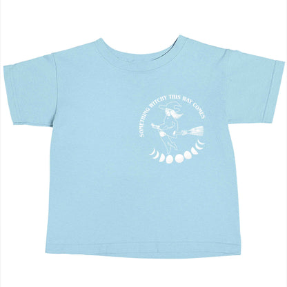 Feeling witchy? This design should hit the spot! Children's light blue Tshirt 12-13 Years
