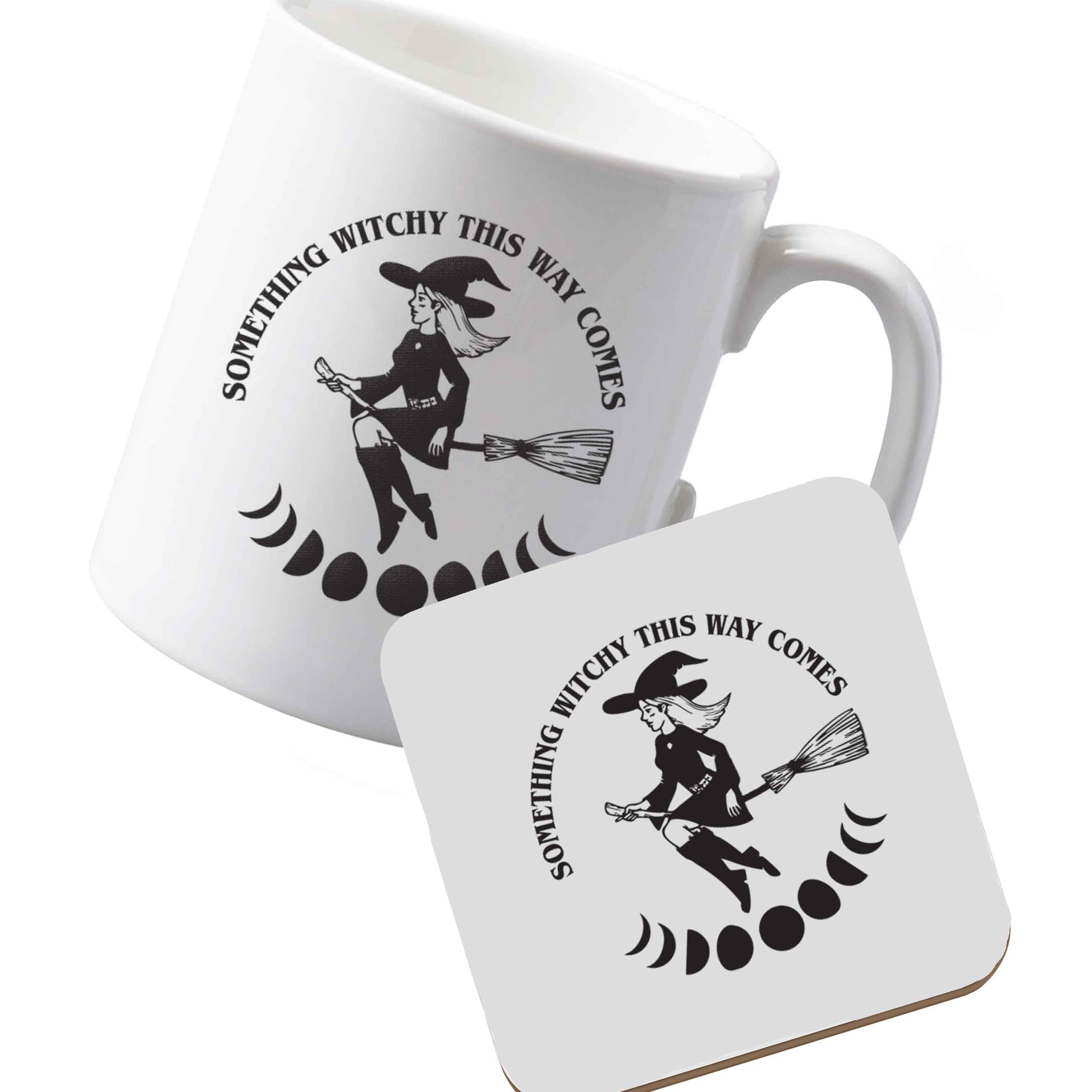 10 oz Ceramic mug and coaster Feeling witchy? This design should hit the spot! left sided