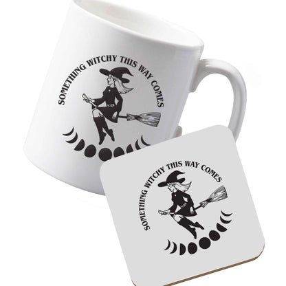 10 oz Ceramic mug and coaster Feeling witchy? This design should hit the spot! left sided