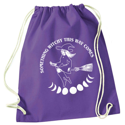 Feeling witchy? This design should hit the spot! purple drawstring bag