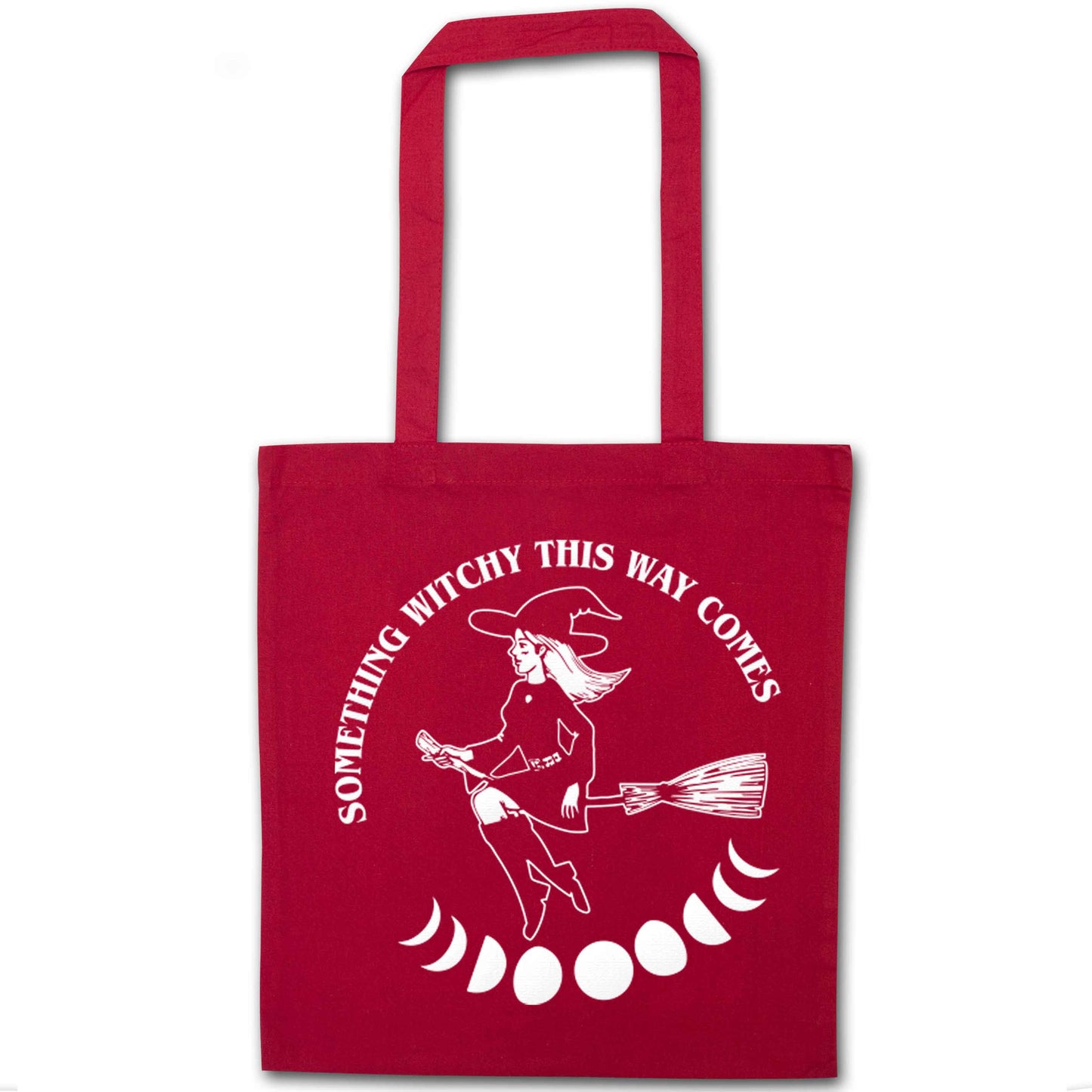 Feeling witchy? This design should hit the spot! red tote bag