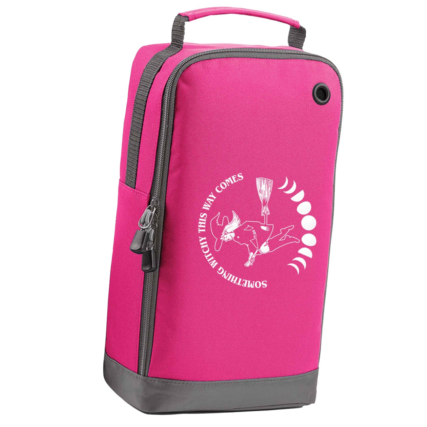 Feeling witchy? This design should hit the spot! pink sports shoe bag horizontal print