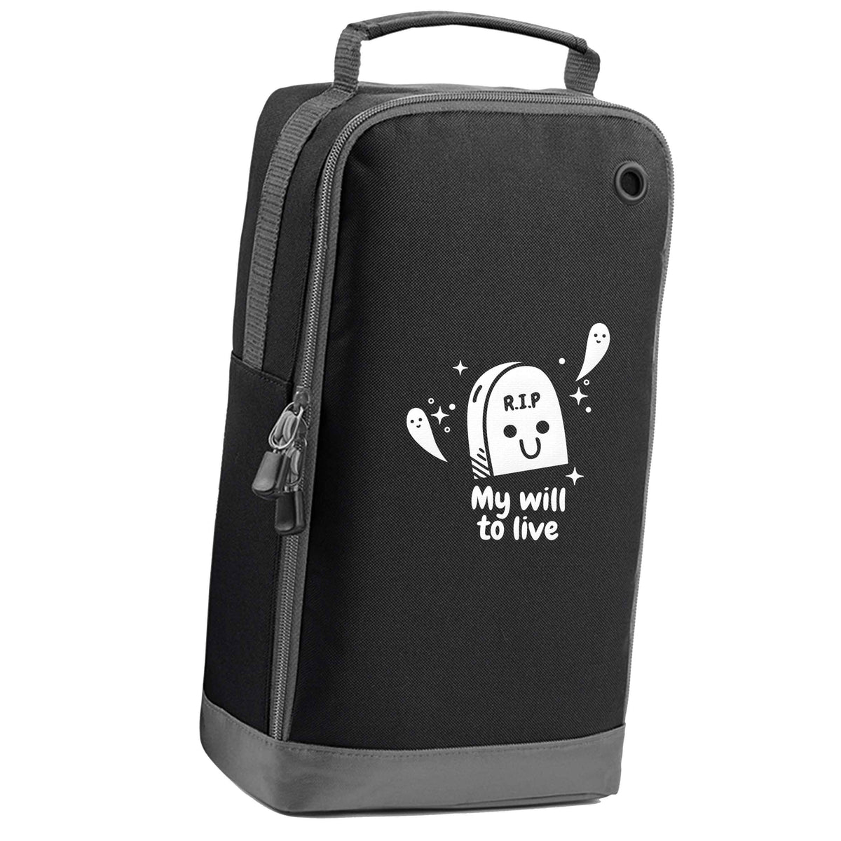 RIP My will to live black sports shoe bag vertical print