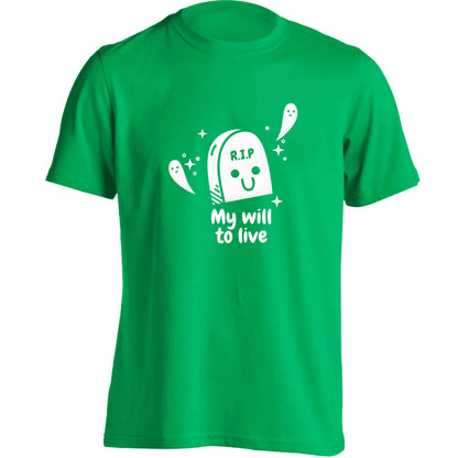 RIP My will to live adults unisex green Tshirt 2XL