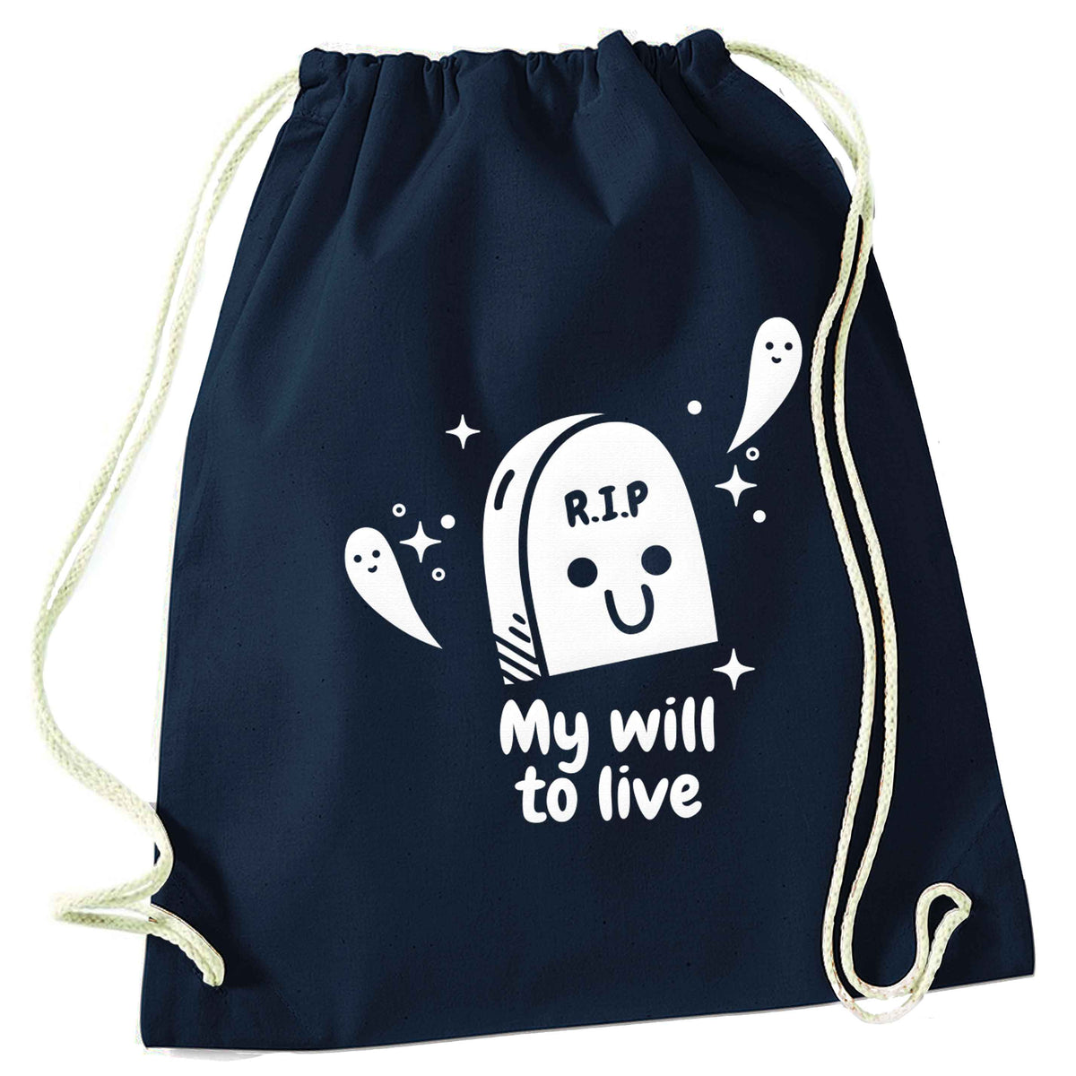 RIP My will to live navy drawstring bag
