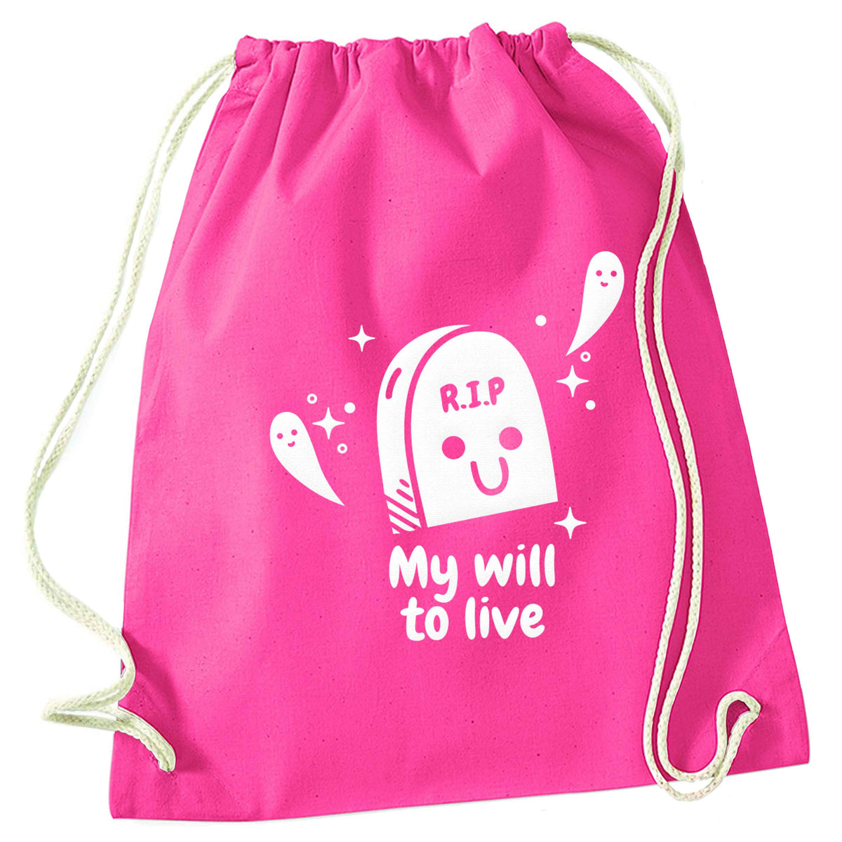 RIP My will to live pink drawstring bag