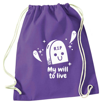 RIP My will to live purple drawstring bag