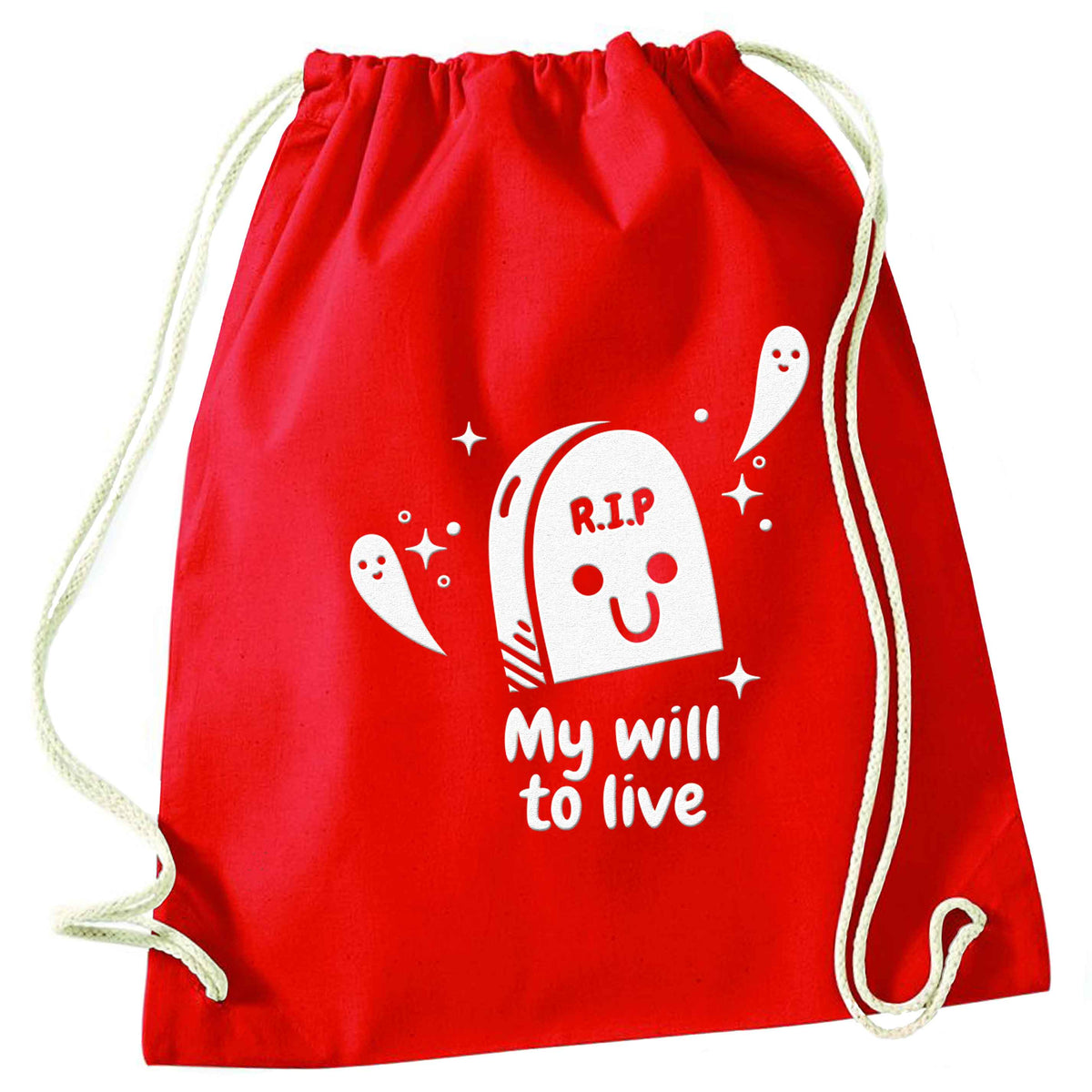 RIP My will to live red drawstring bag 
