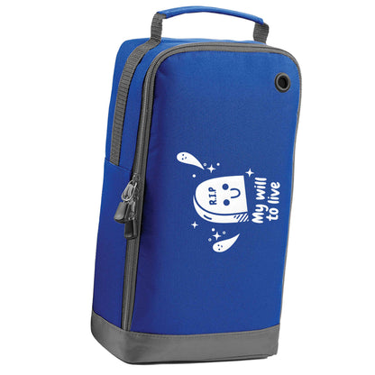 RIP My will to live blue sports shoe bag horizontal print