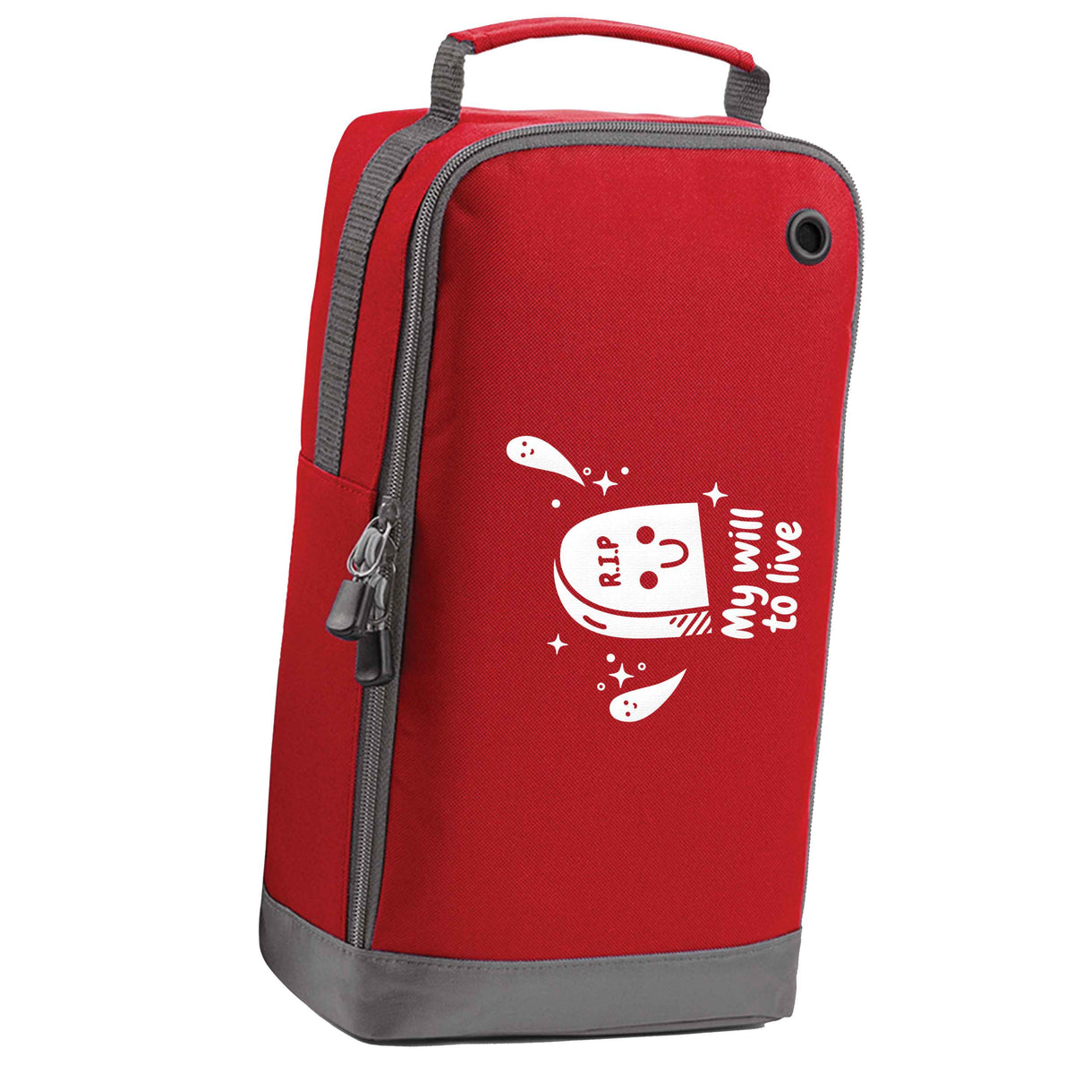 RIP My will to live red sports shoe bag horizontal print