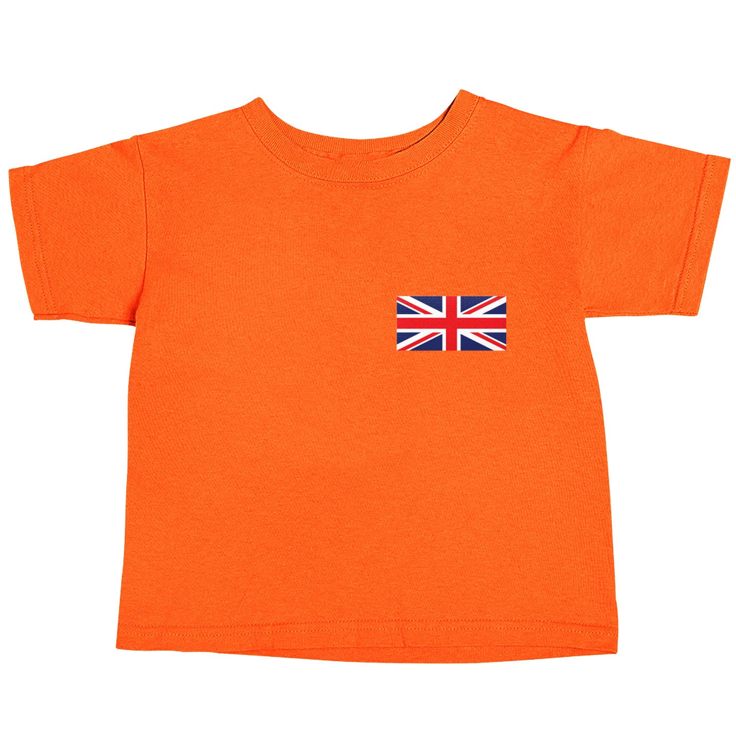 Union Jack flag pocket design orange baby toddler Tshirt 2 Years
